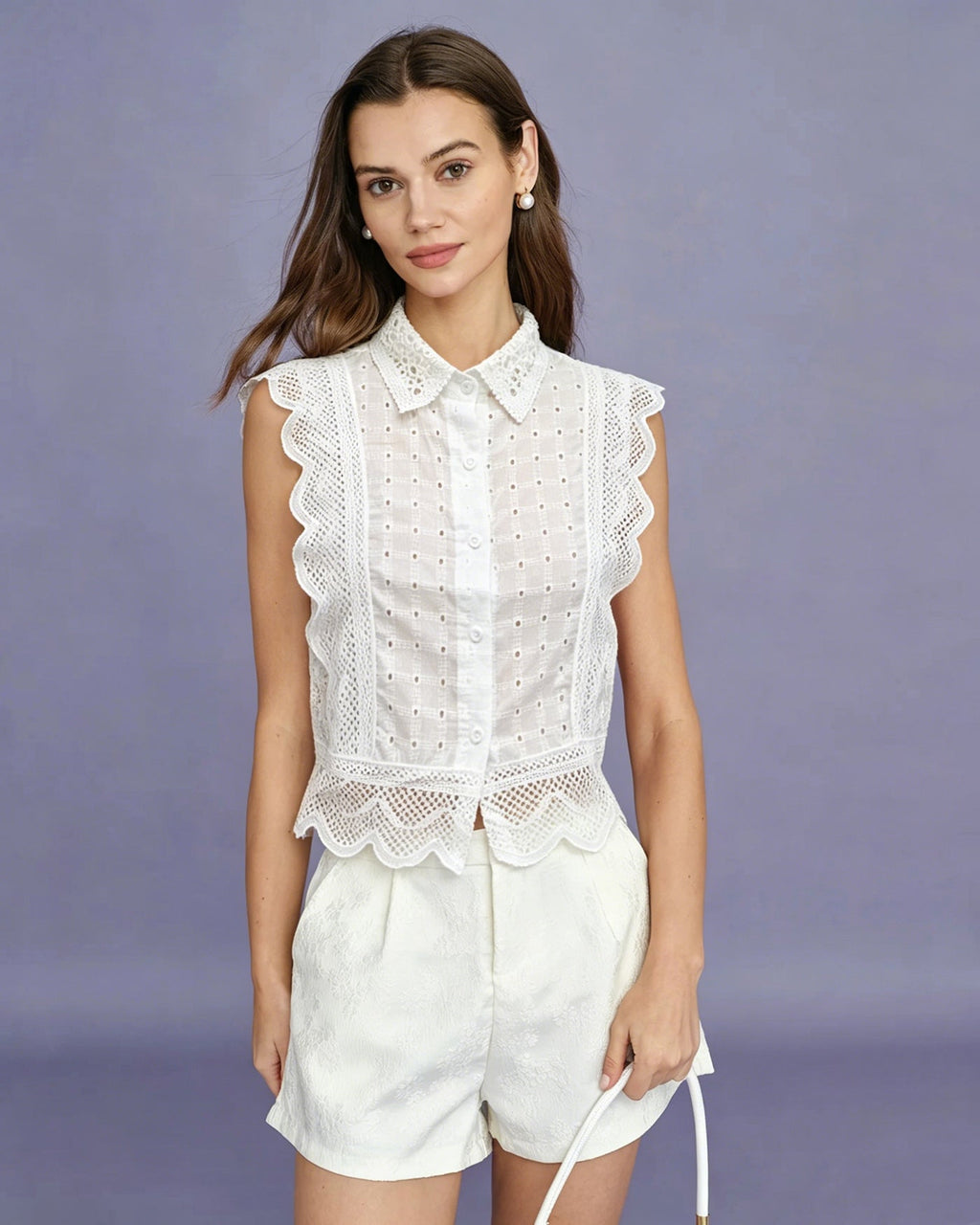 Button-Down Cut-Out Tank Top in White