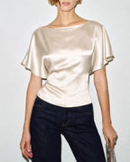 Apricot Boat Neck Tie Detail Drop Shoulder Tee