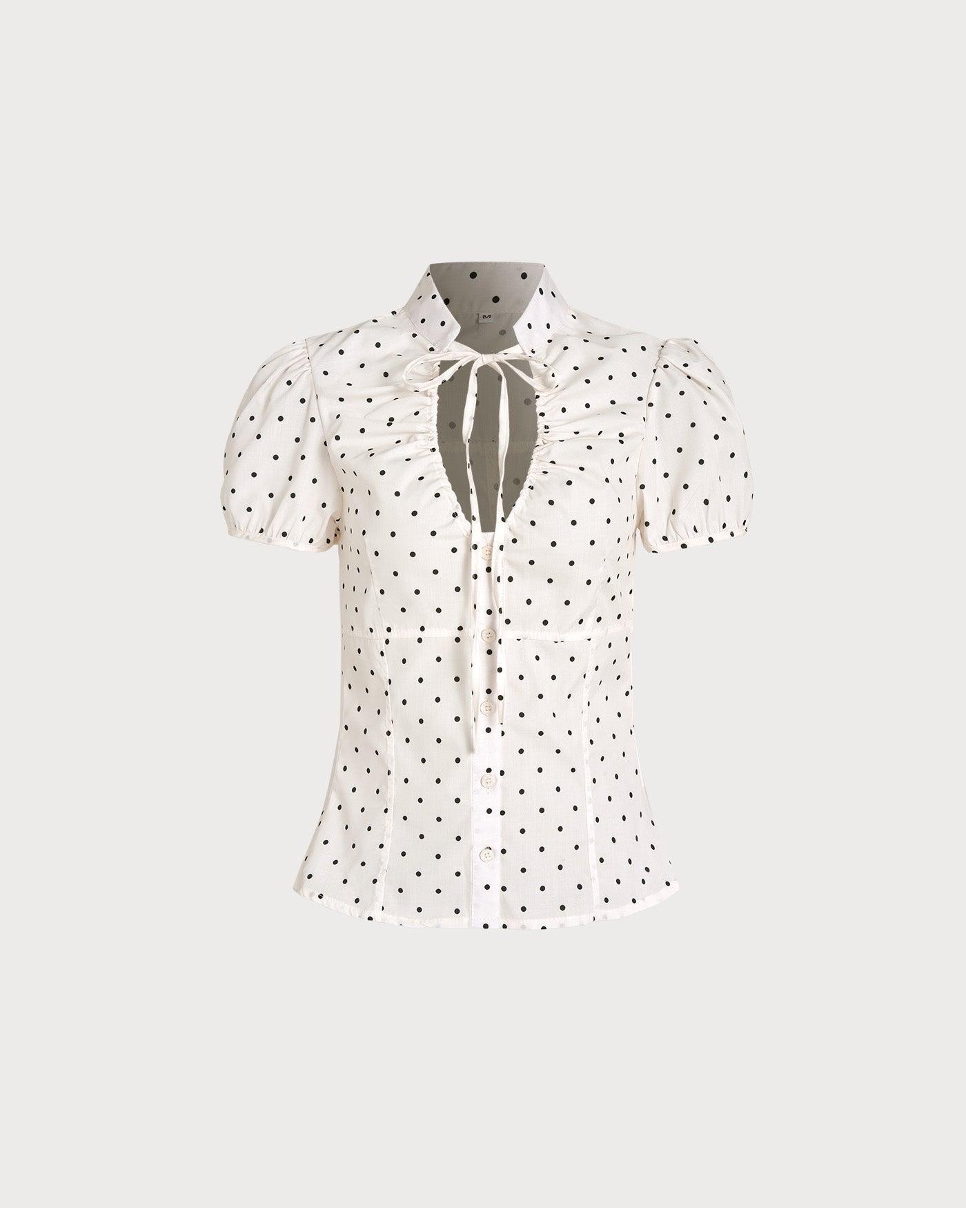 Off-White Polka Dot Tee with Mandarin Collar