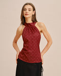 Red Halter Tank Top with Polka Dots