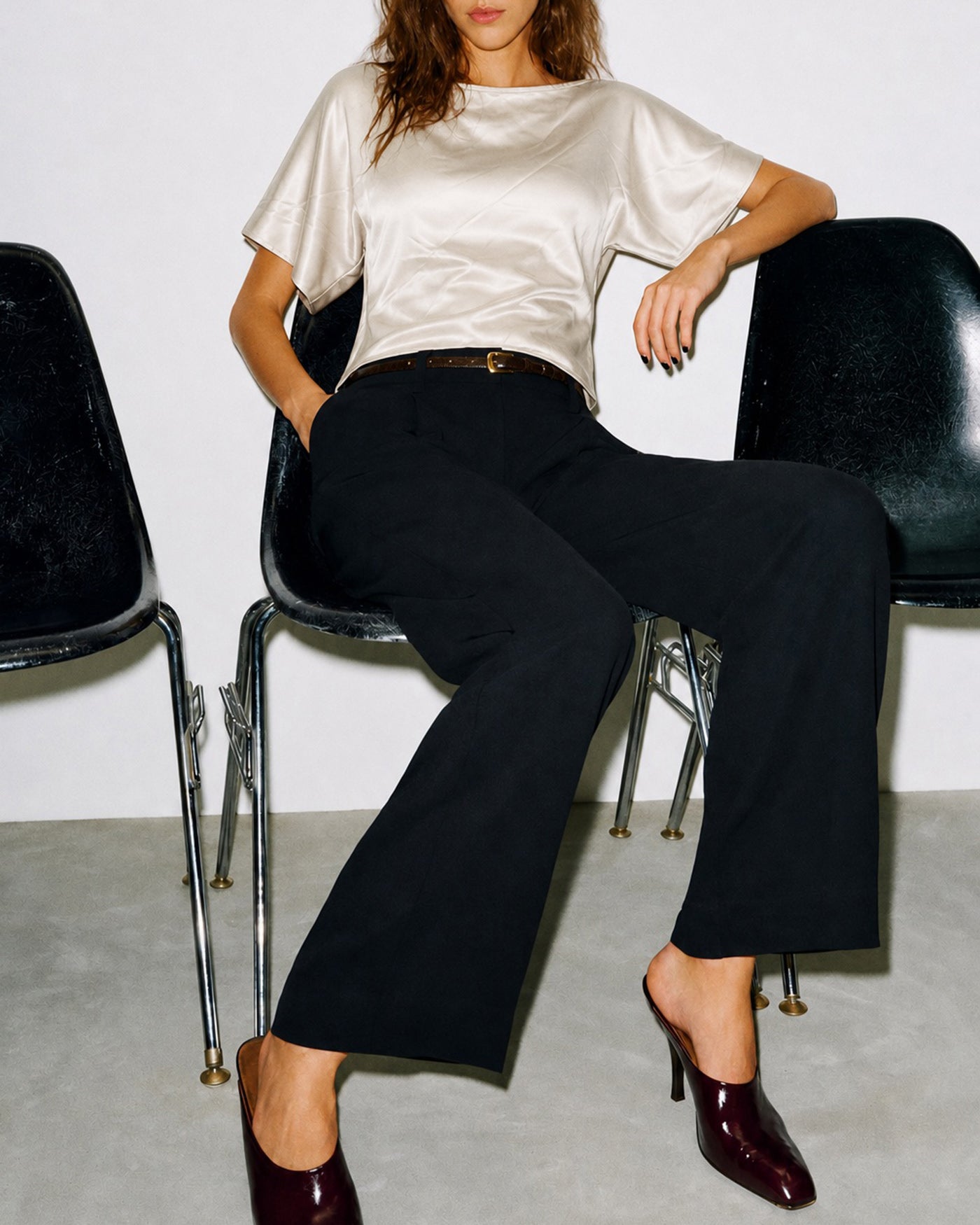 Apricot Boat Neck Tie Detail Drop Shoulder Tee