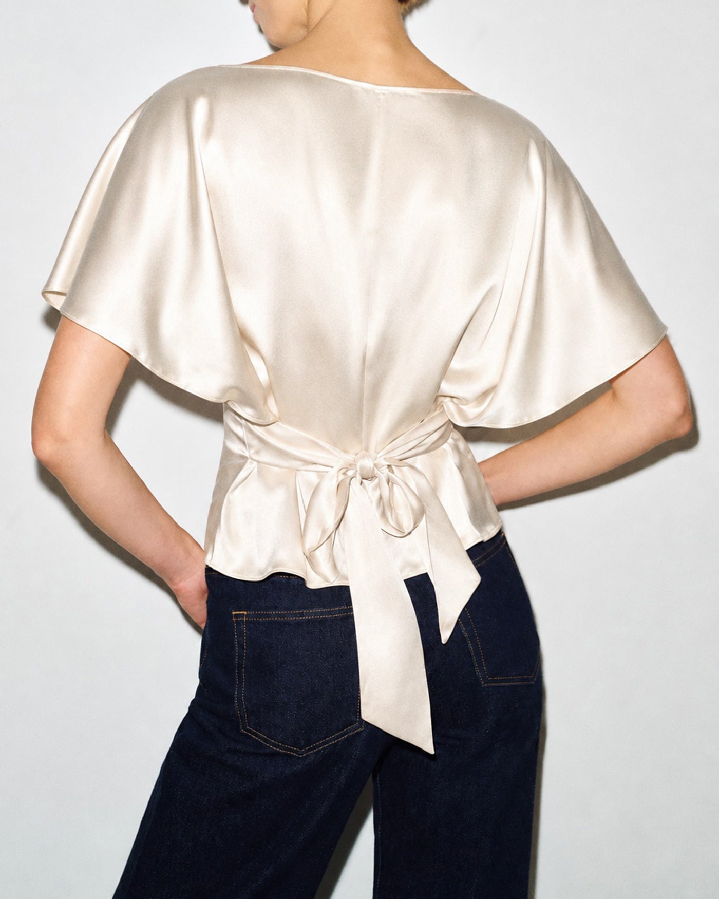 Apricot Boat Neck Tie Detail Drop Shoulder Tee