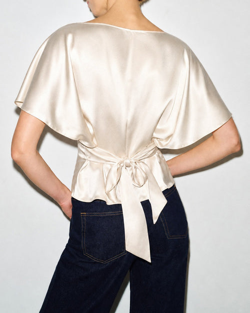 Apricot Boat Neck Tie Detail Drop Shoulder Tee