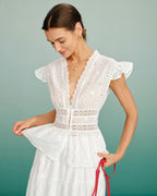 White V-Neck Cutout T-Shirt