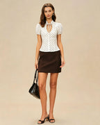 Off-White Polka Dot Tee with Mandarin Collar