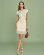 Apricot Lace-Trimmed Tee with Spliced Design