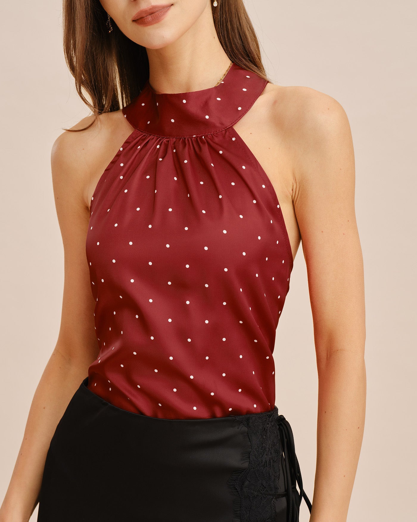 Red Halter Tank Top with Polka Dots