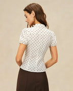 Off-White Polka Dot Tee with Mandarin Collar