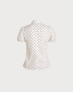 Off-White Polka Dot Tee with Mandarin Collar