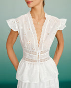 White V-Neck Cutout T-Shirt