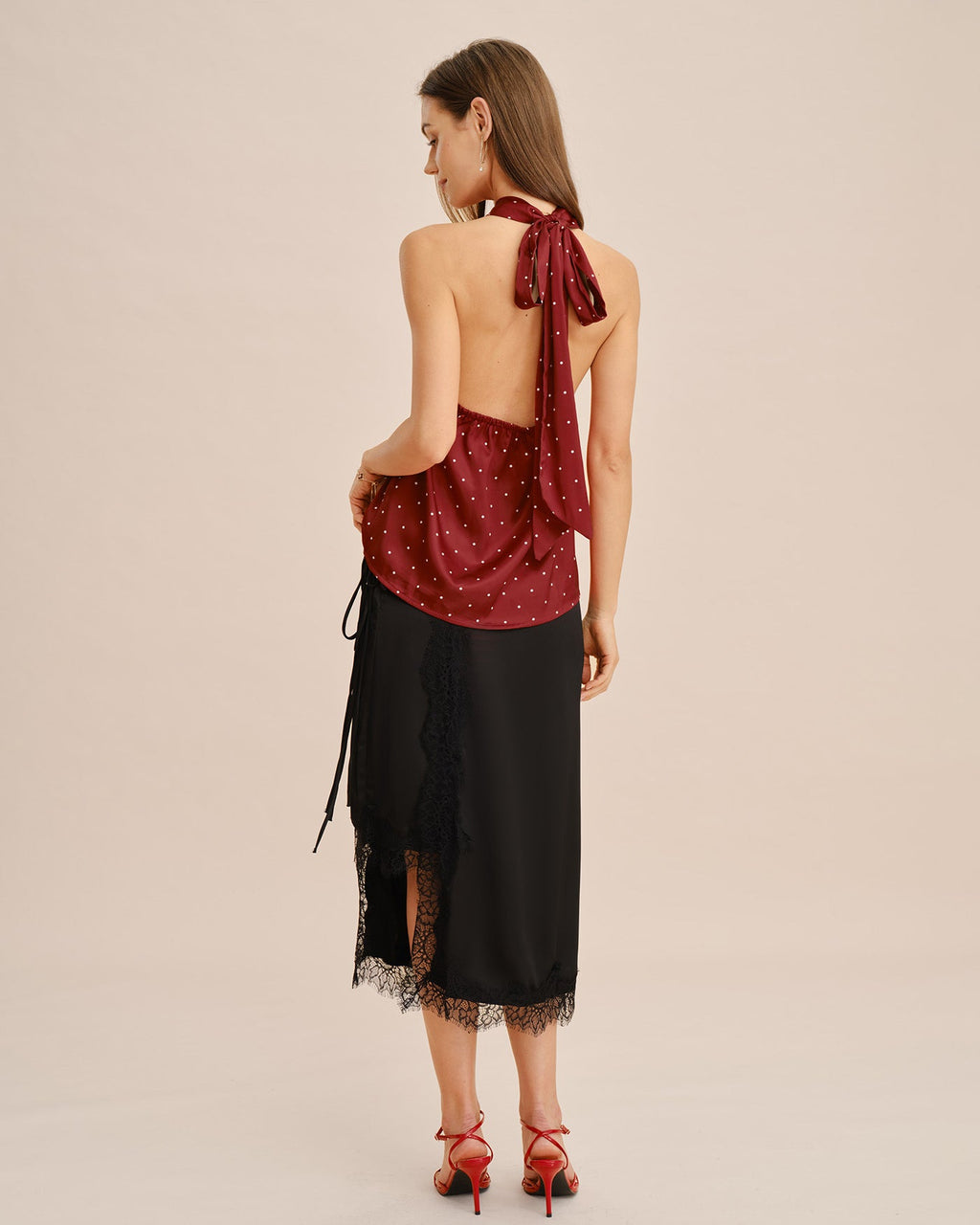 Red Halter Tank Top with Polka Dots