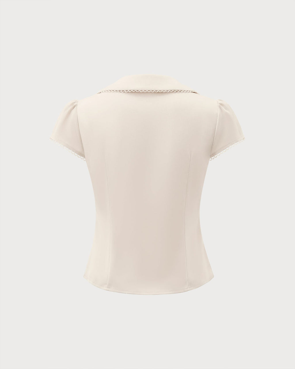 Apricot Lace-Trimmed Tee with Spliced Design