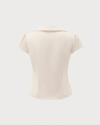 Apricot Lace-Trimmed Tee with Spliced Design