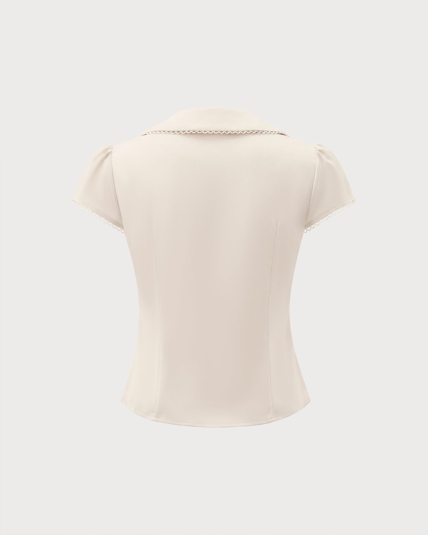 Apricot Lace-Trimmed Tee with Spliced Design