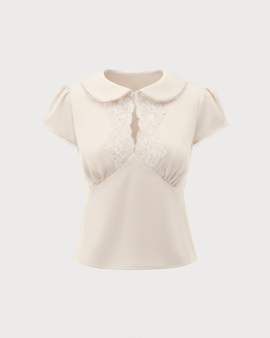 Apricot Lace-Trimmed Tee with Spliced Design