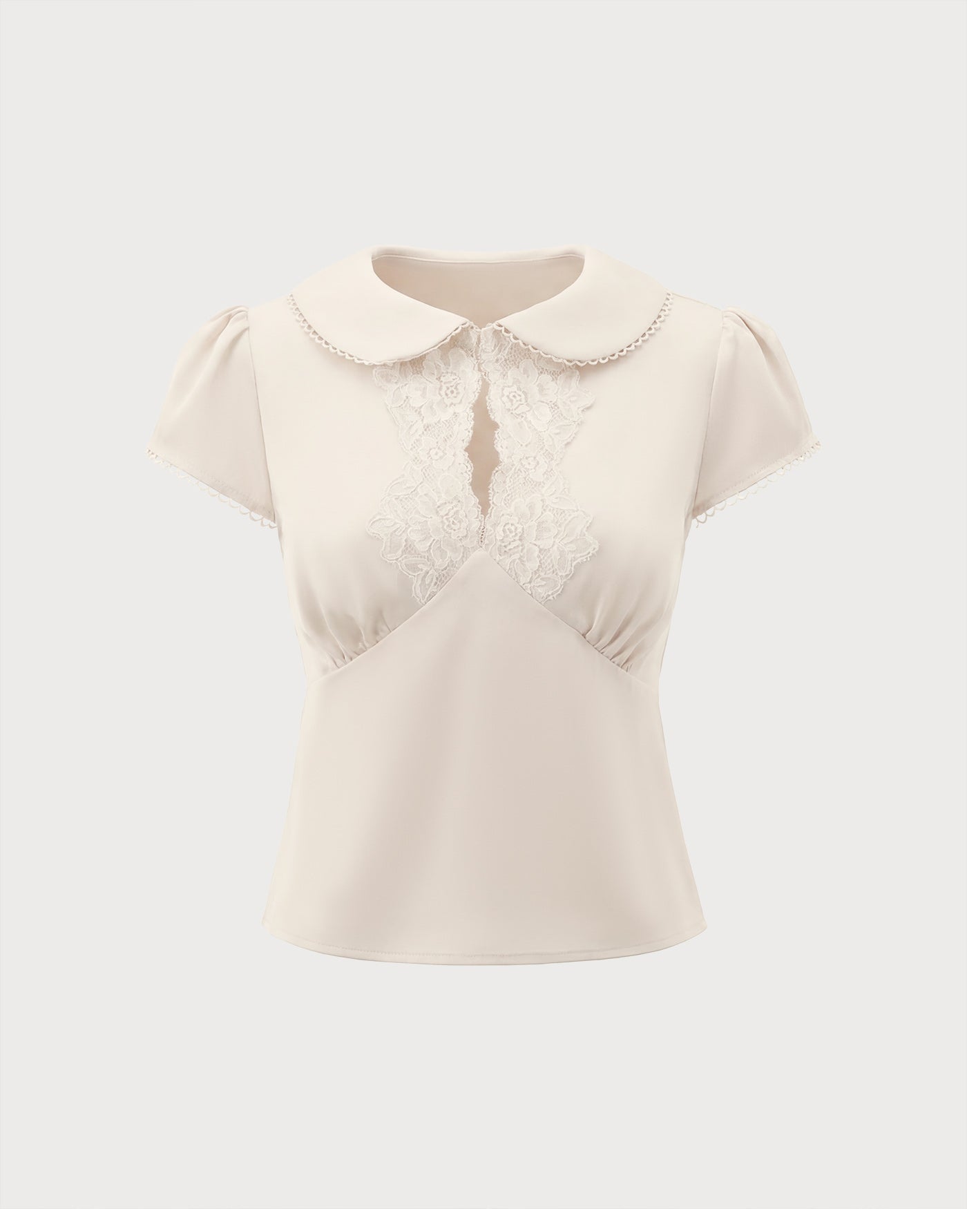 Apricot Lace-Trimmed Tee with Spliced Design
