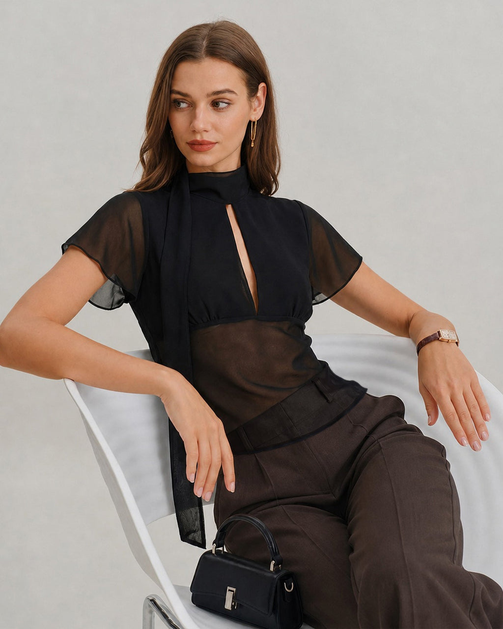 Sheer Black V-Neck T-Shirt