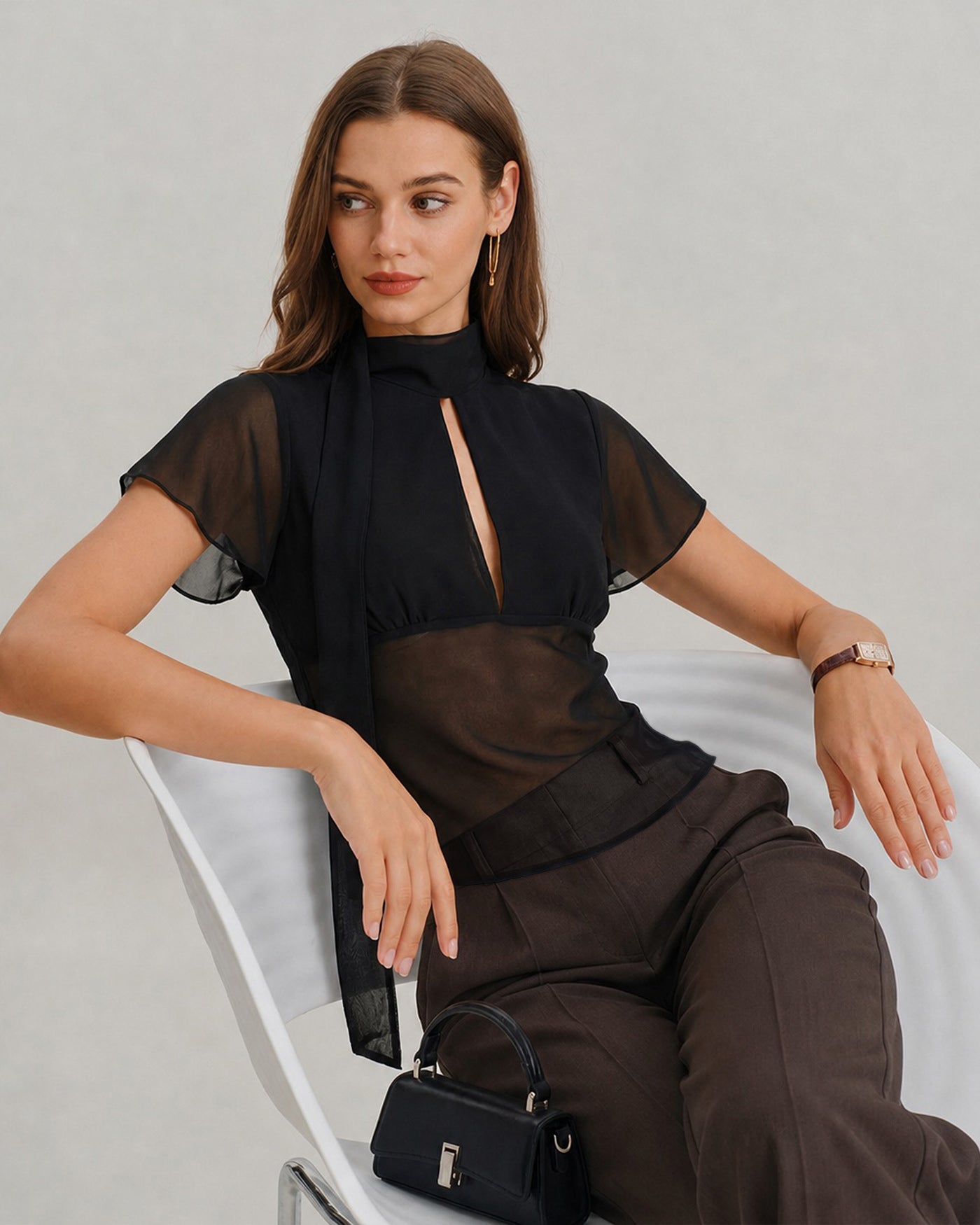 Sheer Black V-Neck T-Shirt