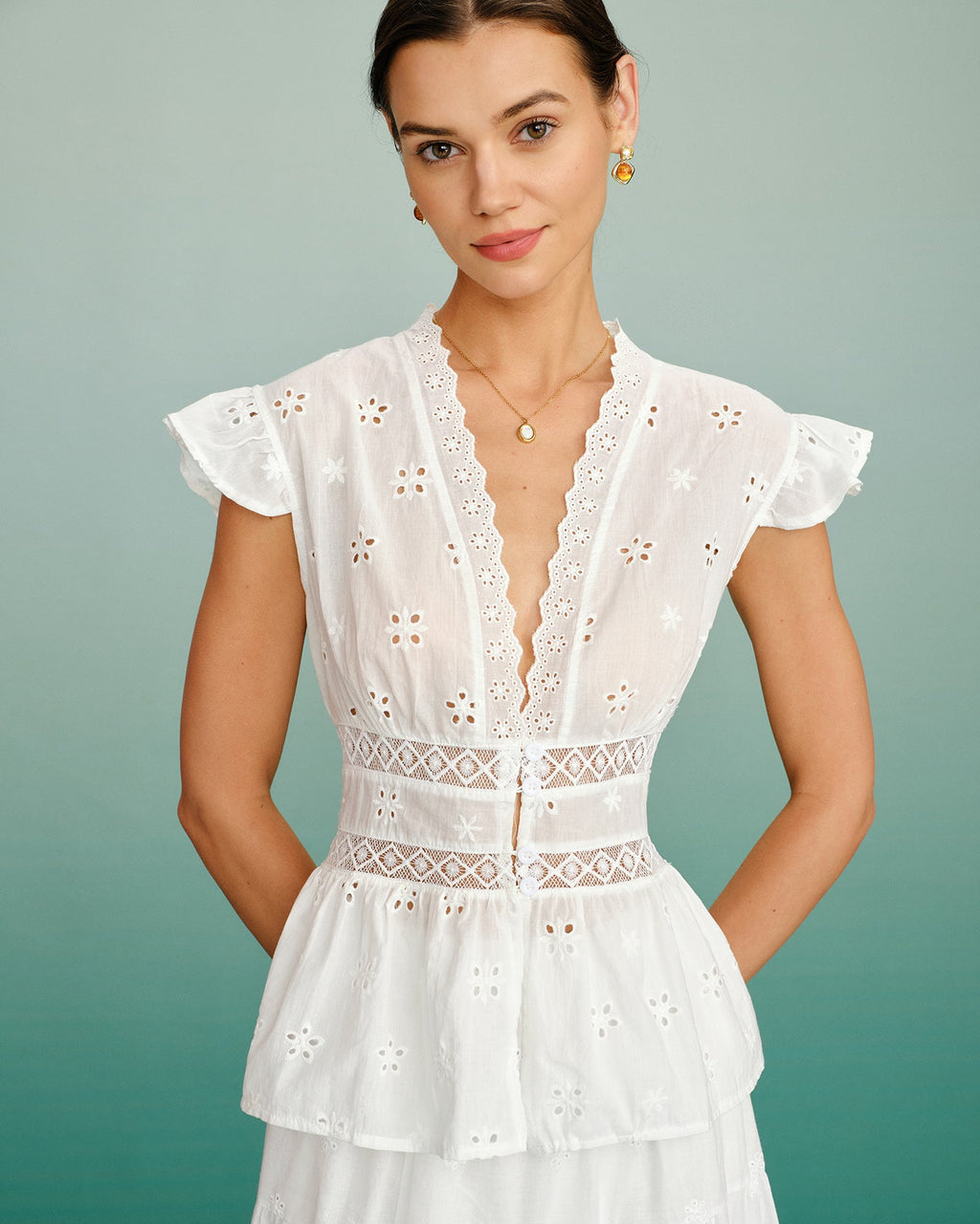 White V-Neck Cutout T-Shirt