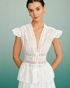 White V-Neck Cutout T-Shirt