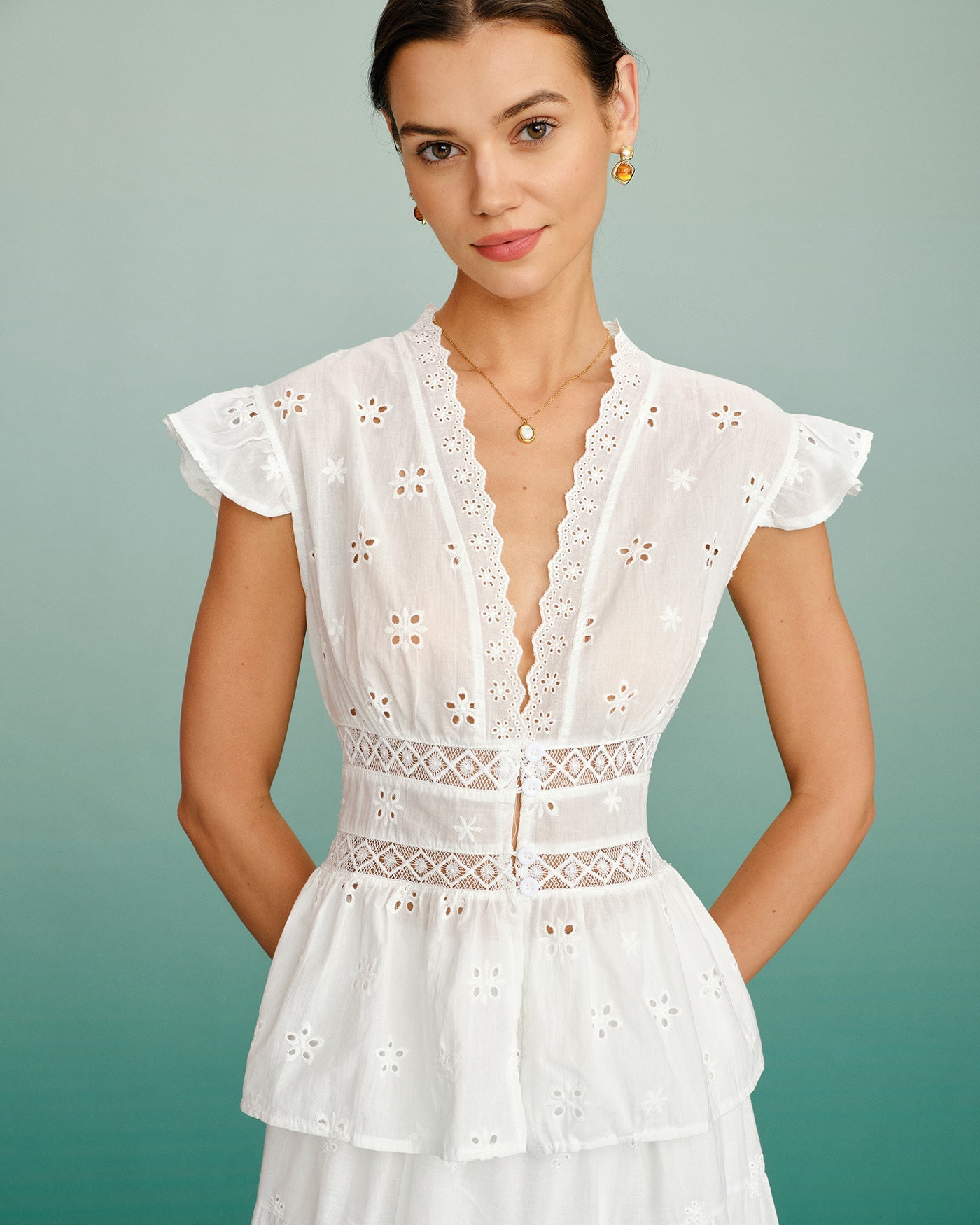 White V-Neck Cutout T-Shirt