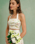 Apricot Floral Halter Neck Two-Piece Skirt Ensemble