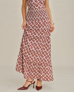 Red Halter Neck Shirred Two-Piece Skirt Ensemble