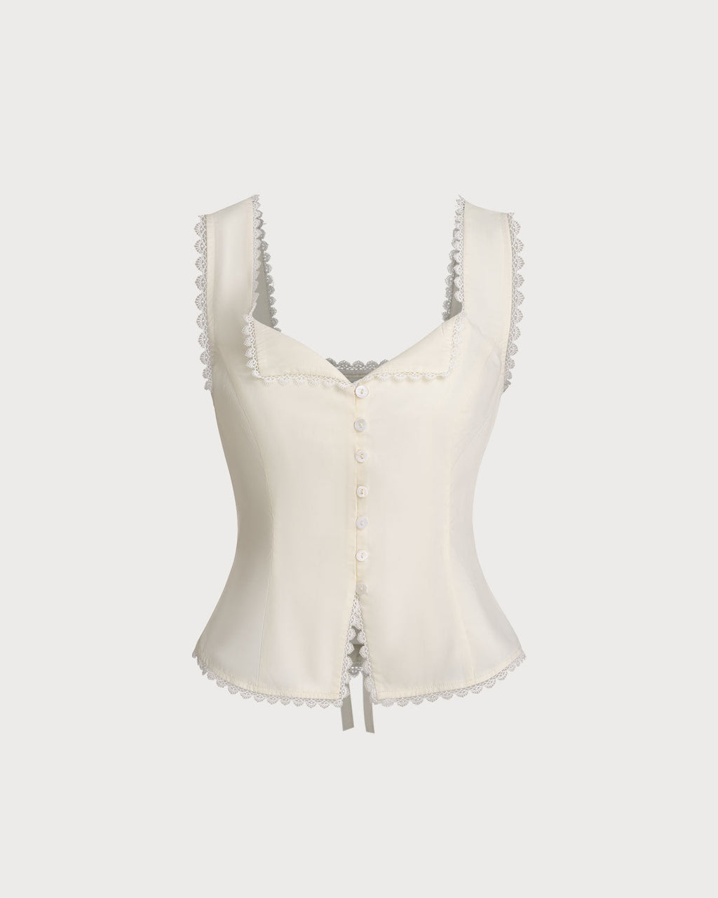 Beige V-Neck Lace-Up Back Vest