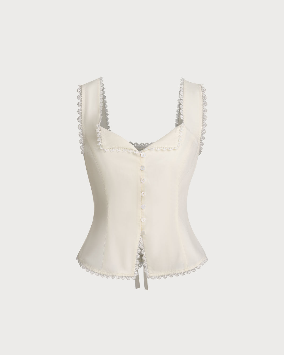 Beige V-Neck Lace-Up Back Vest