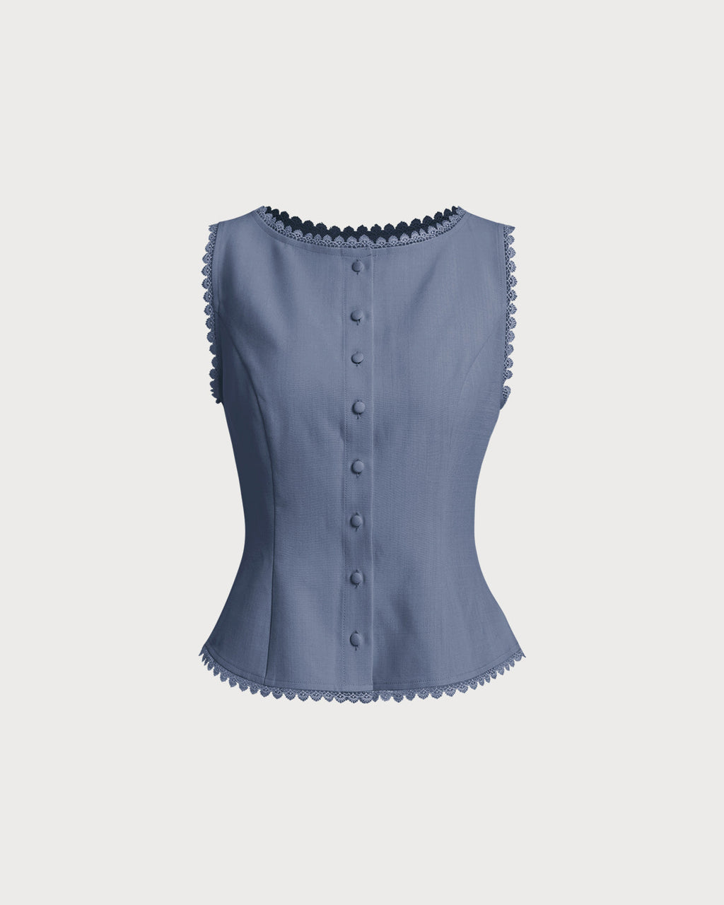 Blue Boat Neck Button-Up Vest