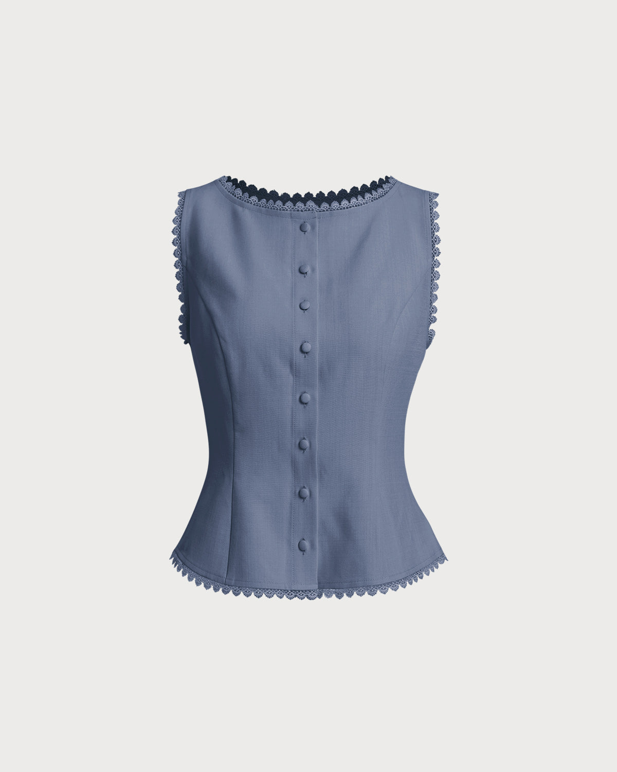 Blue Boat Neck Button-Up Vest
