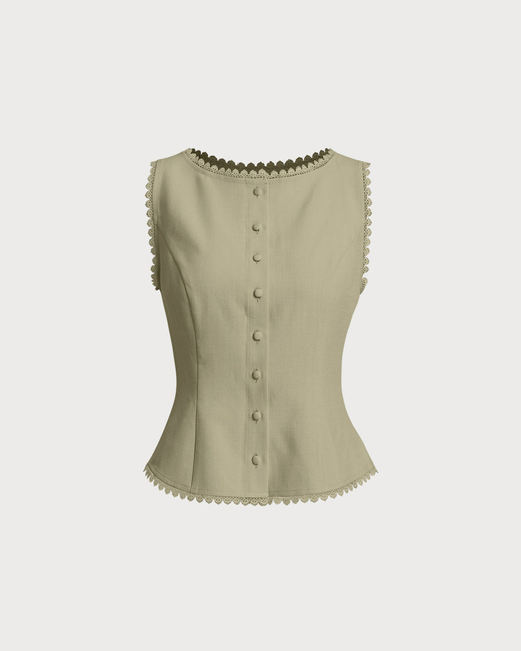 Green Boat Neck Button-Up Vest