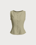 Green Boat Neck Button-Up Vest