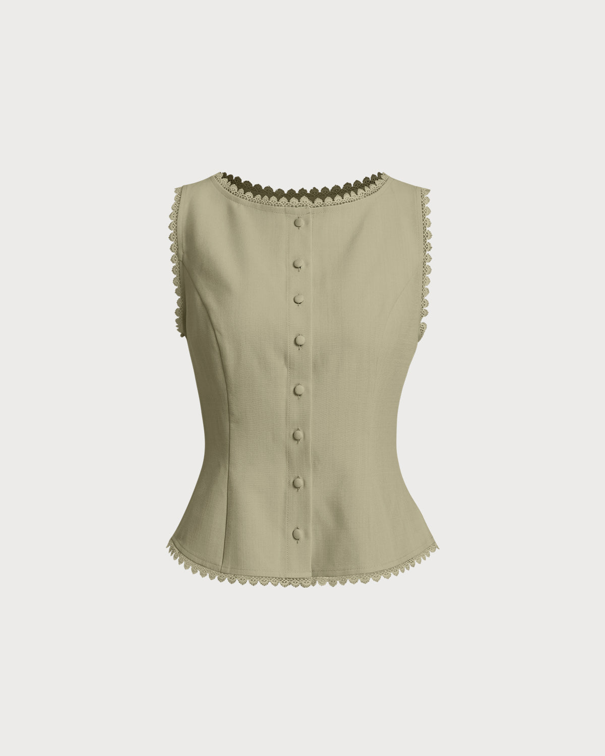 Green Boat Neck Button-Up Vest