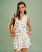 Floral Print V-Neck Button-Up Vest