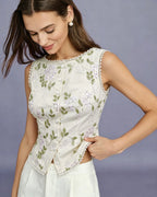 Apricot Floral Embroidered Single-Breasted Vest