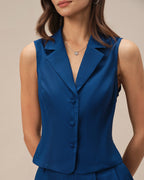 Blue Single-Breasted Collared Vest