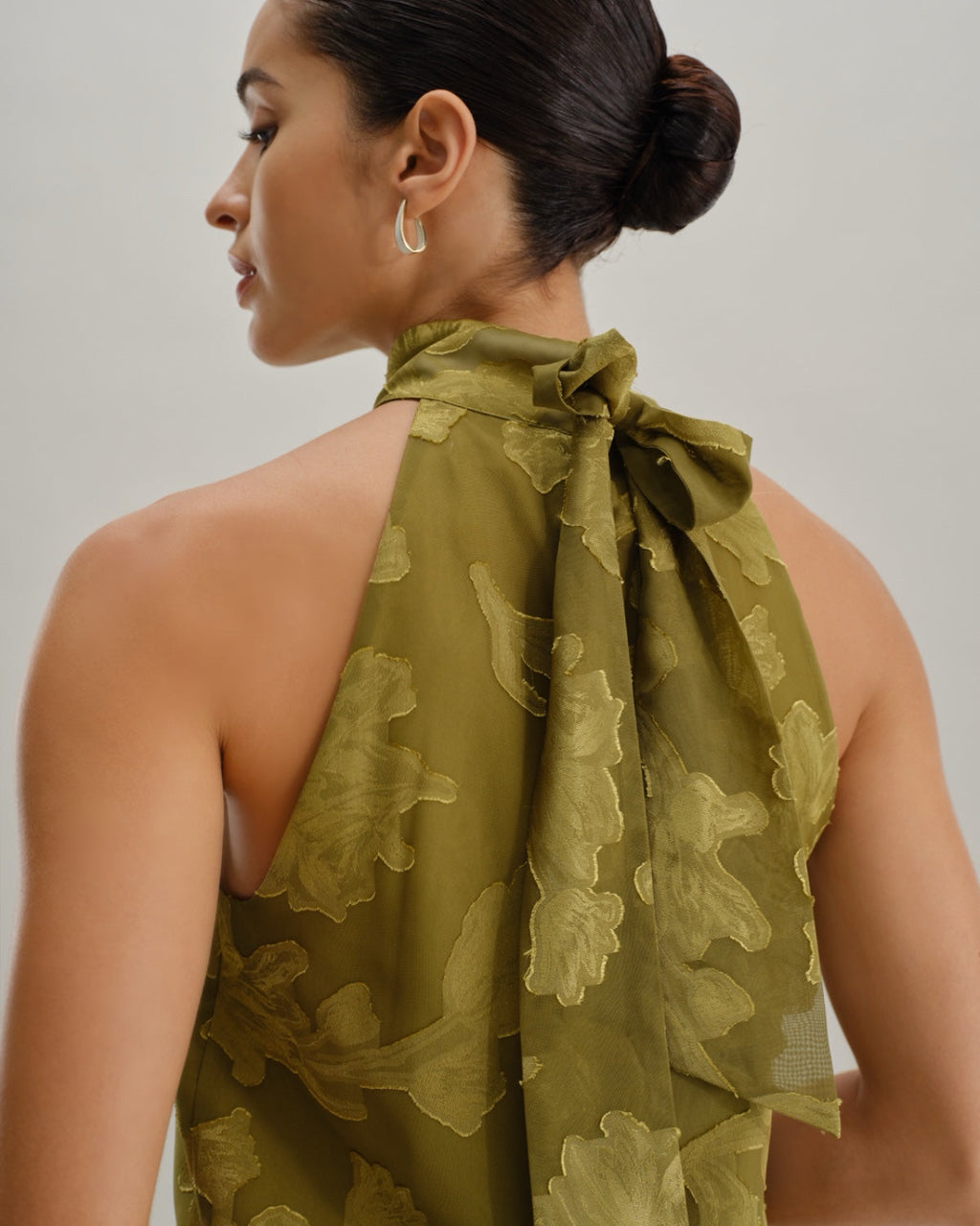 Floral Print Green Turtle Neck Tank Top