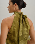 Floral Print Green Turtle Neck Tank Top