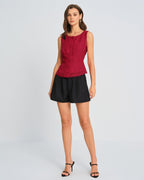 Red Jacquard Round Neck Tank Top