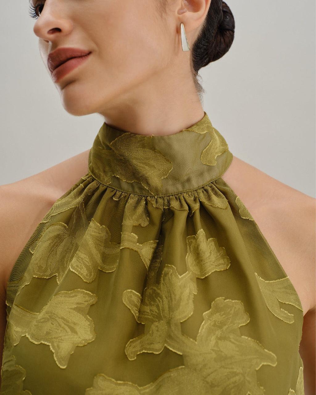 Floral Print Green Turtle Neck Tank Top