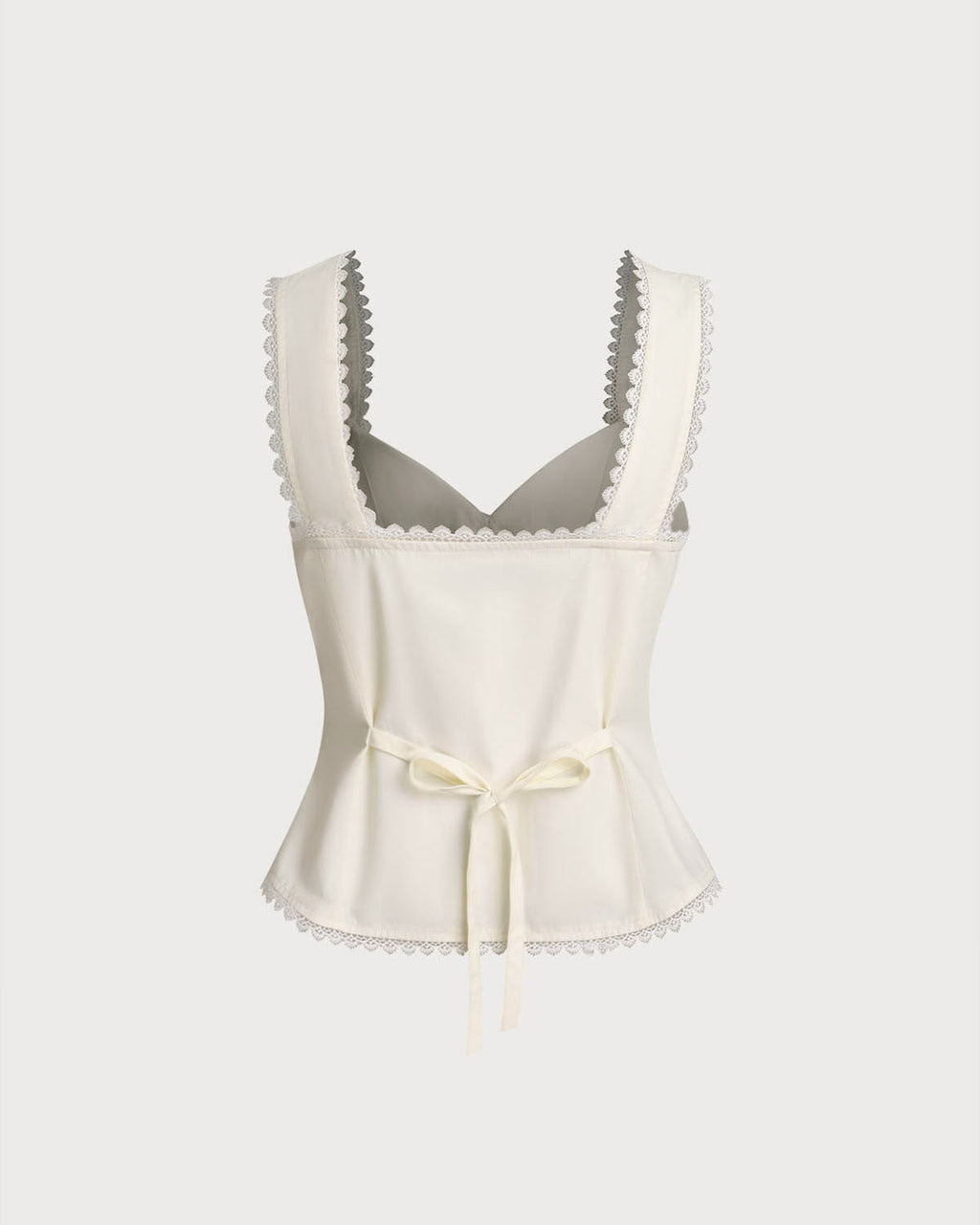Beige V-Neck Lace-Up Back Vest