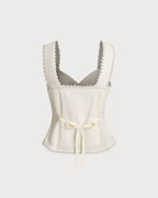 Beige V-Neck Lace-Up Back Vest