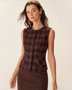 Wine Red Plaid Single-Breasted Waistcoat