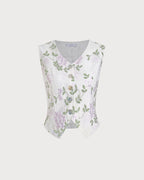 White Embroidered V-Neck Button-Up Vest