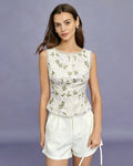 Apricot Floral Embroidered Single-Breasted Vest
