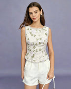 Apricot Floral Embroidered Single-Breasted Vest