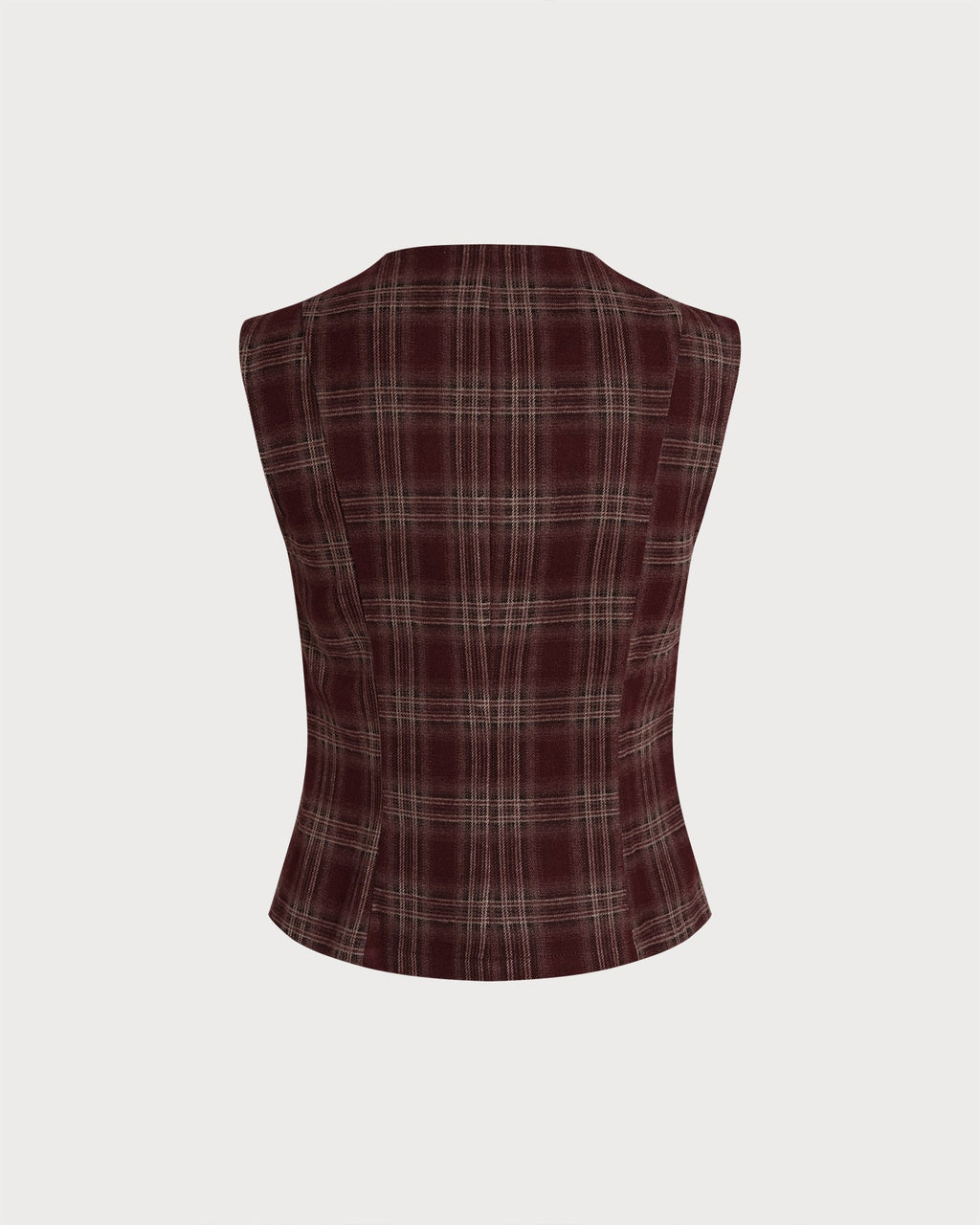 Wine Red Plaid Single-Breasted Waistcoat
