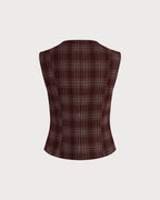 Wine Red Plaid Single-Breasted Waistcoat
