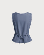 Blue Boat Neck Button-Up Vest